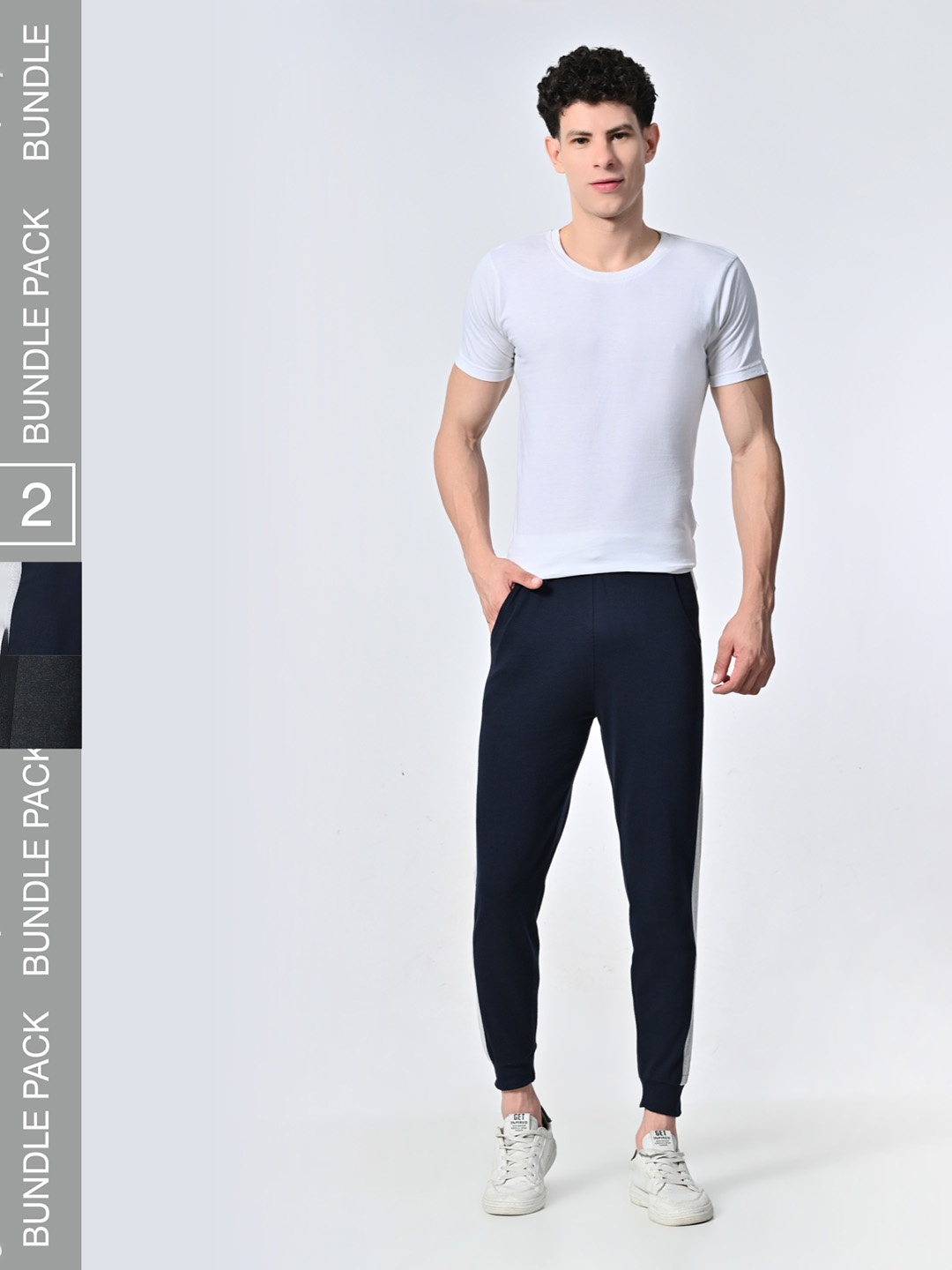 

BAESD Men Pack Of 2 Pure Cotton Mid-Rise Joggers, Navy blue