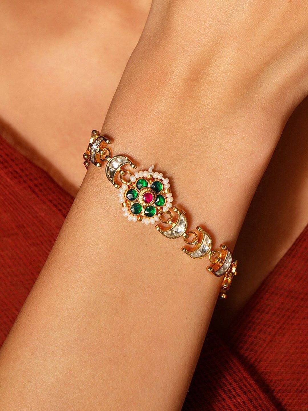 

JAYPORE Gold-Plated Kundan Studded Wraparound Bracelet