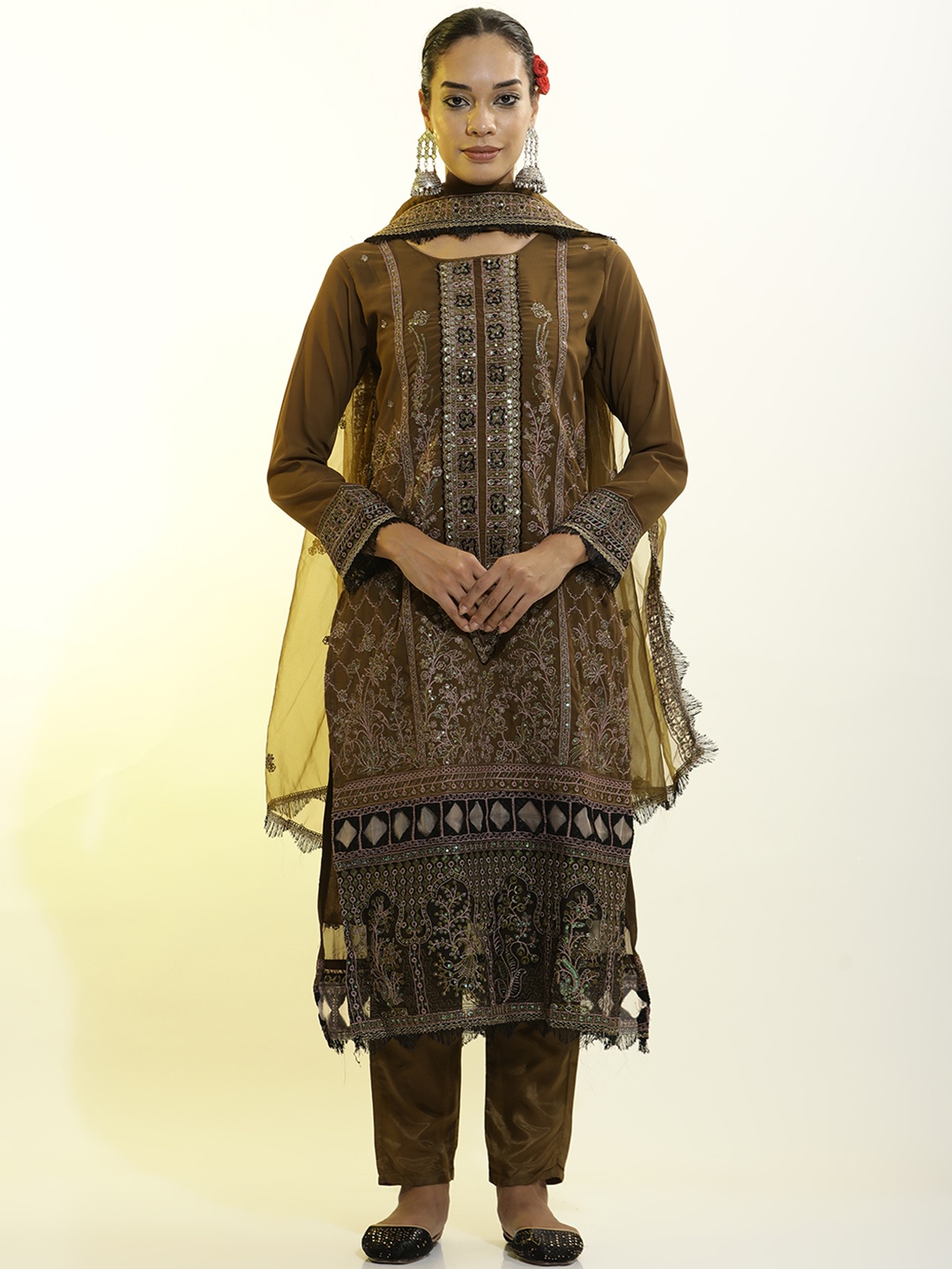 

Jaipur Kurti Festive Embroidered Georgette Kurta Set With Dupatta, Green