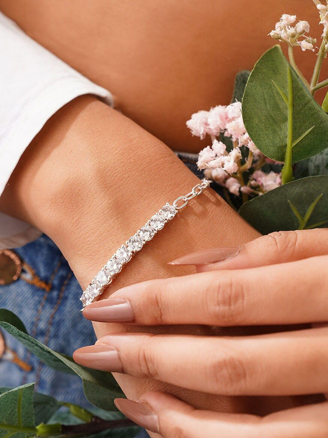 

JAYPORE Silver Plated Cubic Zirconia Wraparound Bracelet