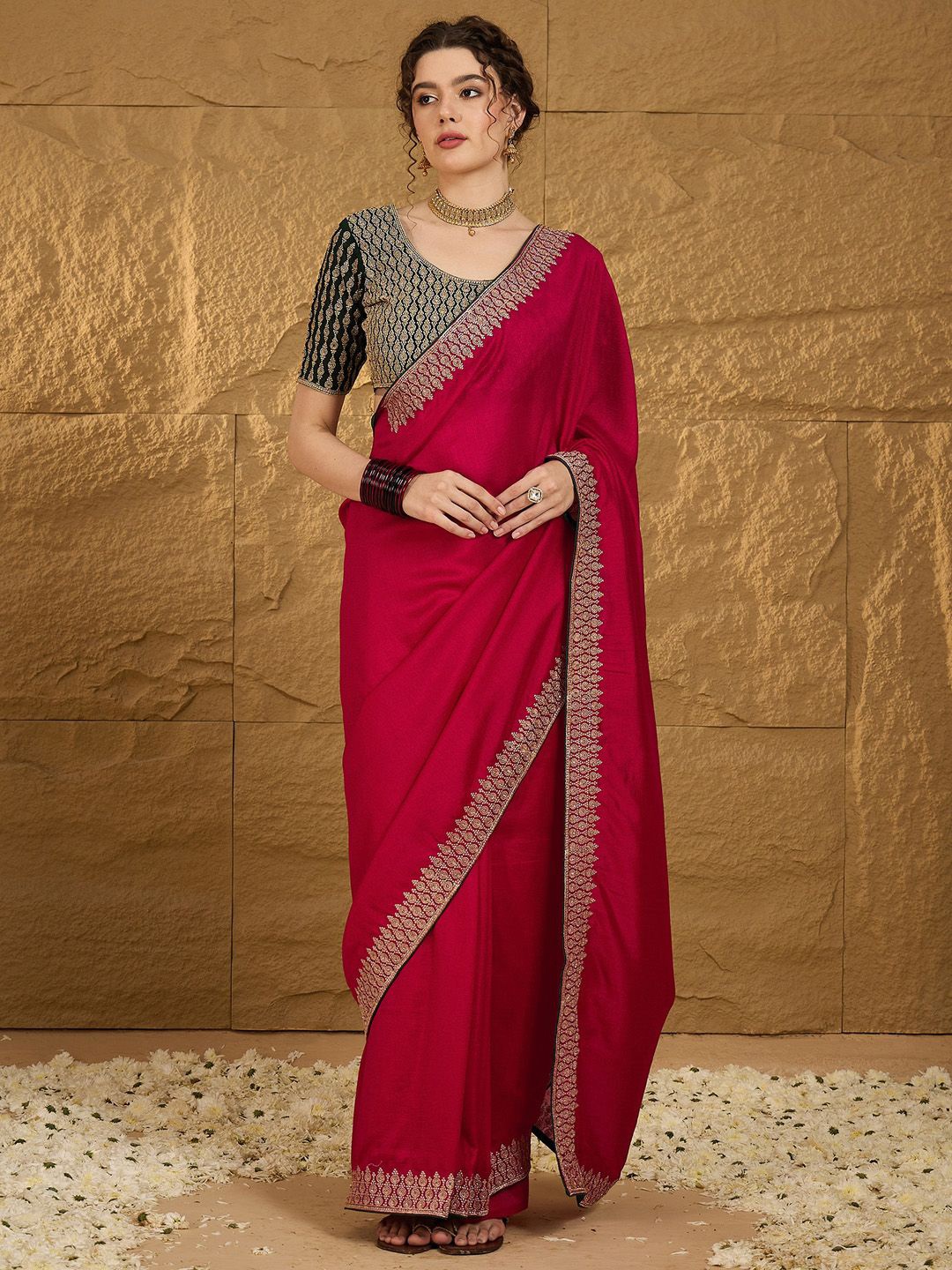 

Anouk Ethnic Motifs Beads and Stones Saree, Pink