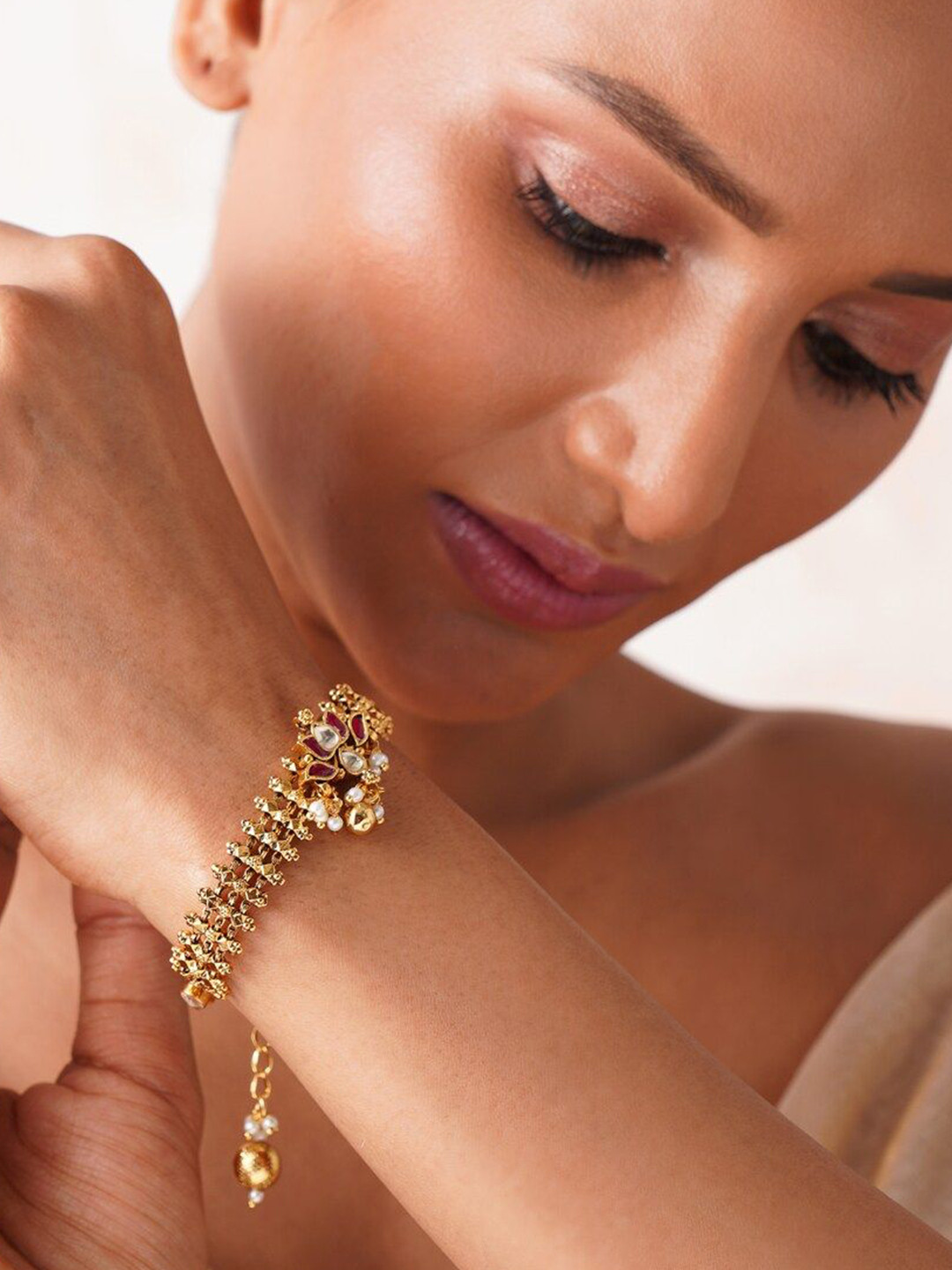 

JAYPORE Gold-Plated Stone Studded Wraparound Bracelet