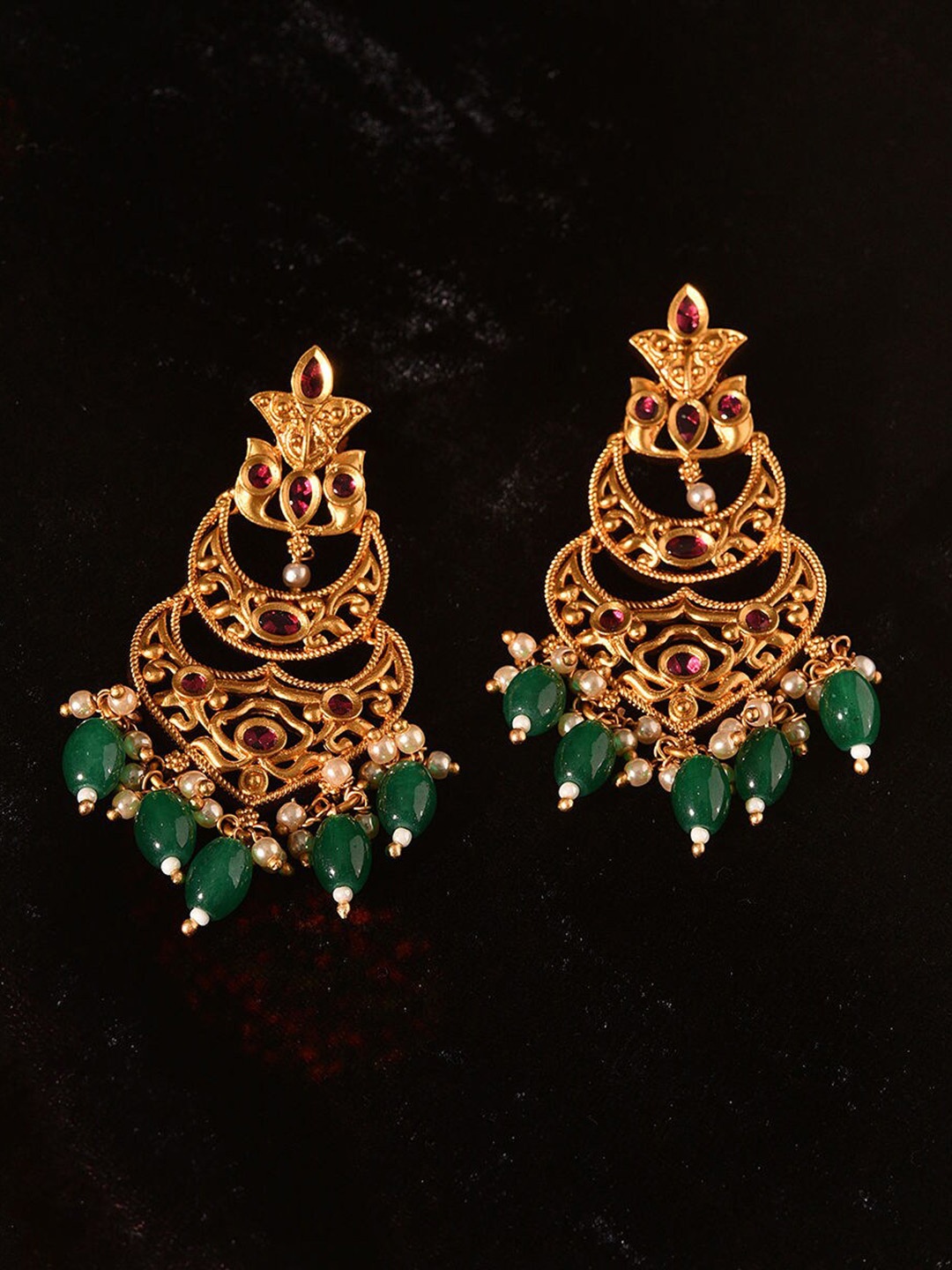 

JAYPORE Stone Studded Contemporary Drop Earrings, Gold