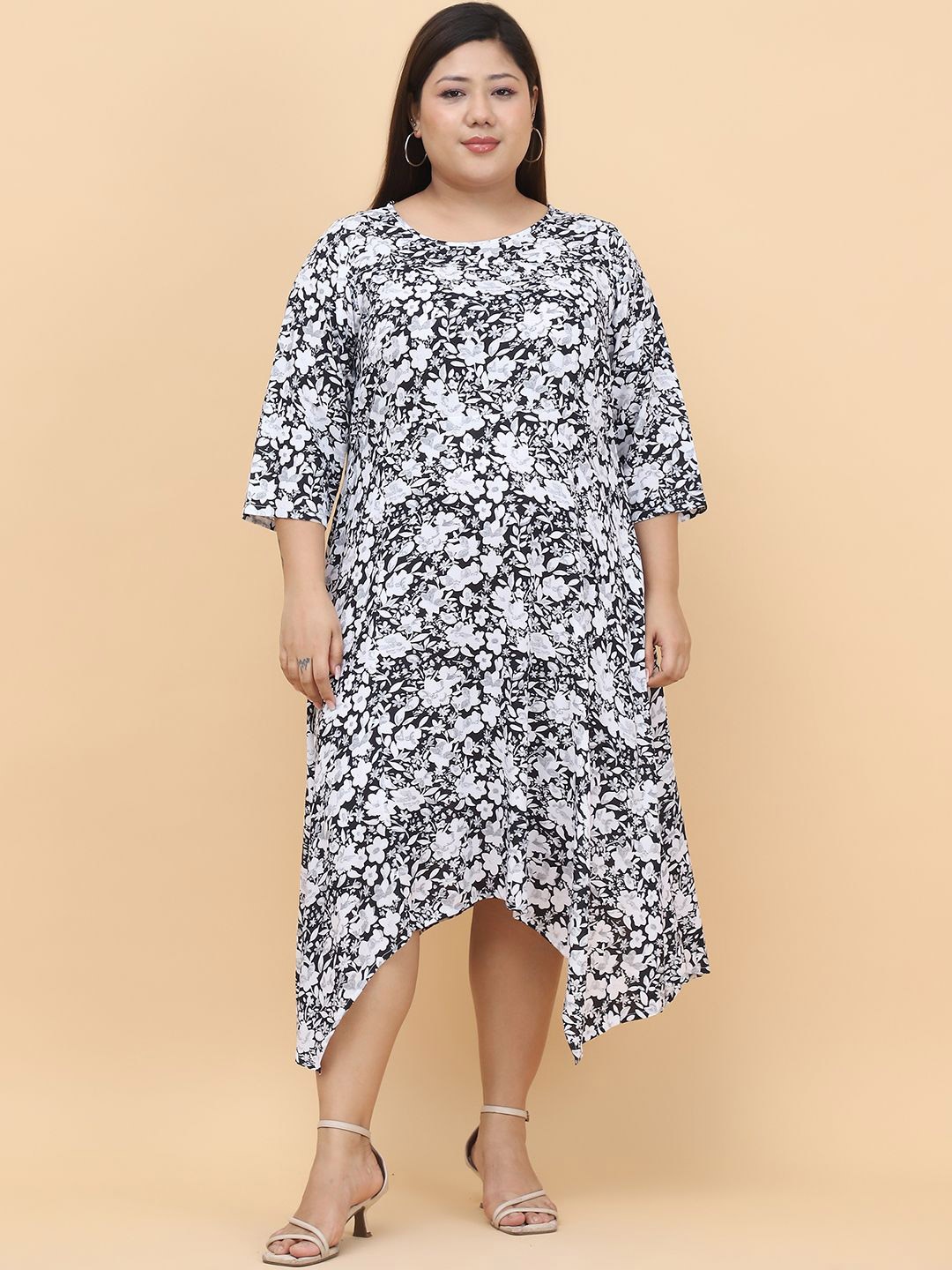 

theRebelinme Floral Print A-Line Midi Dress, Black