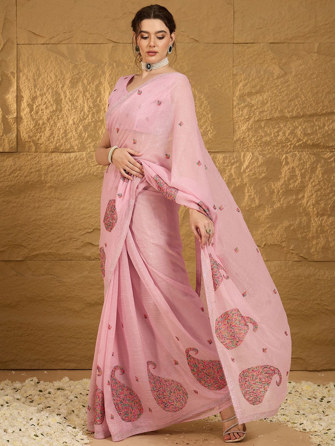 

Anouk Embellished Beads and Stones Saree, Pink