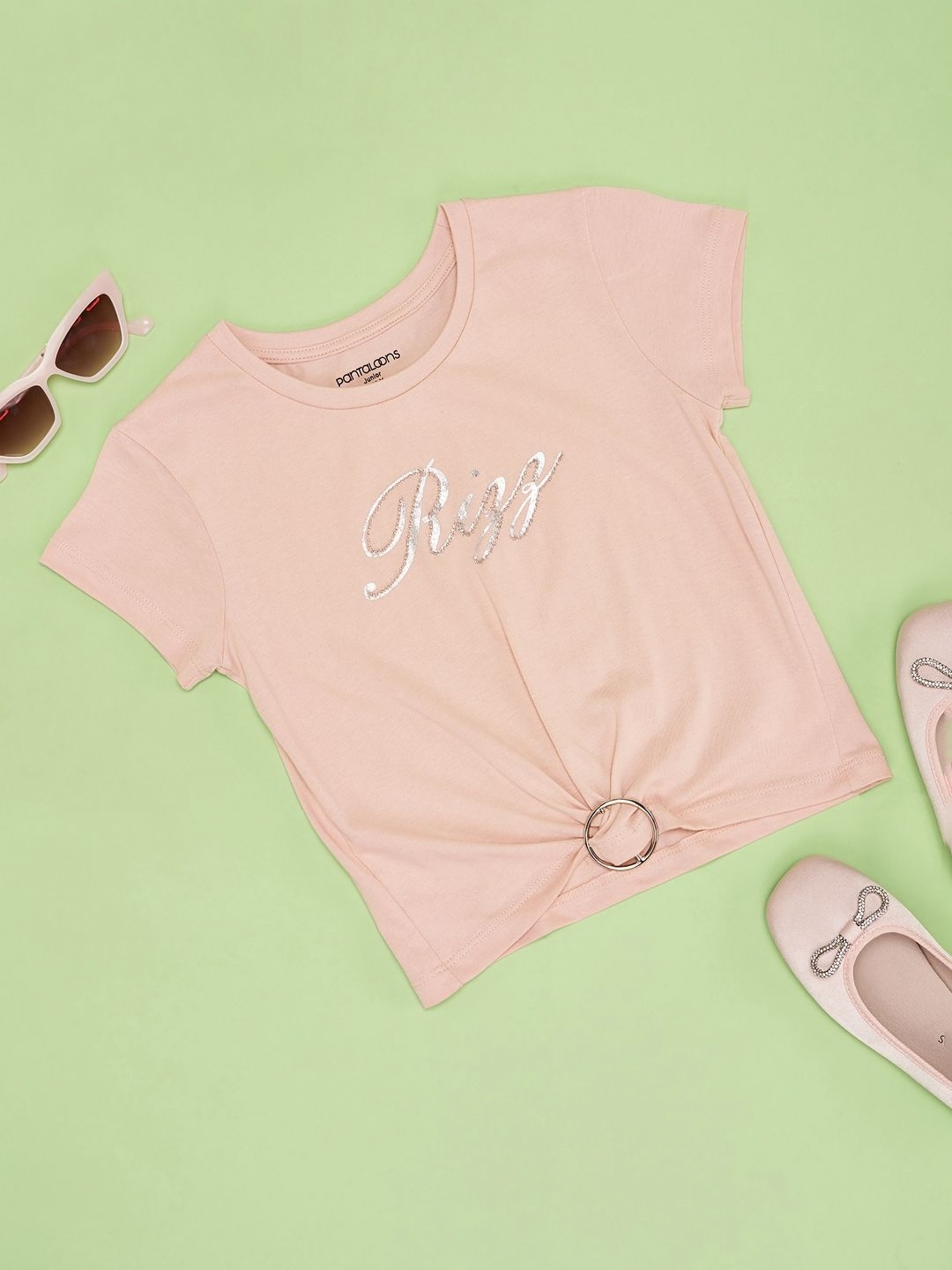 

Pantaloons Junior Girls Typography Printed Round Neck T-shirt, Peach