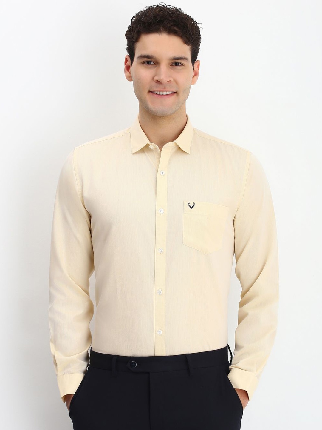 

Allen Solly Men Spread Collar Solid Cotton Slim Fit Formal Shirt, Beige