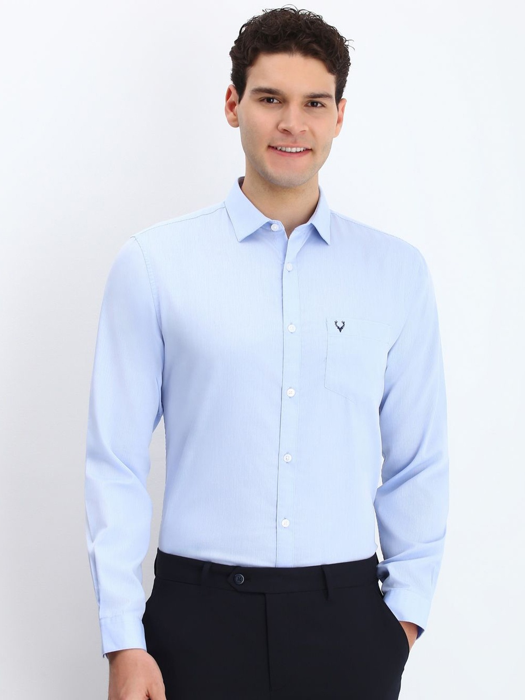 

Allen Solly Men Cutaway Collar Solid Cotton Slim Fit Formal Shirt, Blue