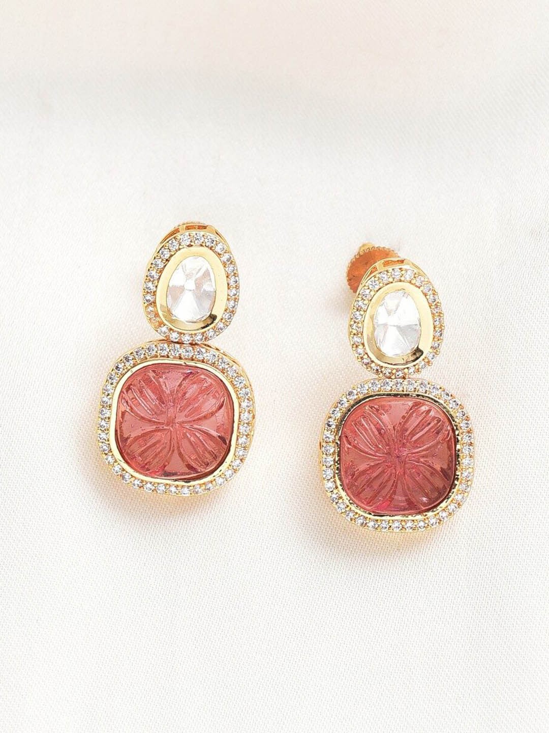 

JAYPORE Contemporary Stone Studded Drop Earrings, Gold