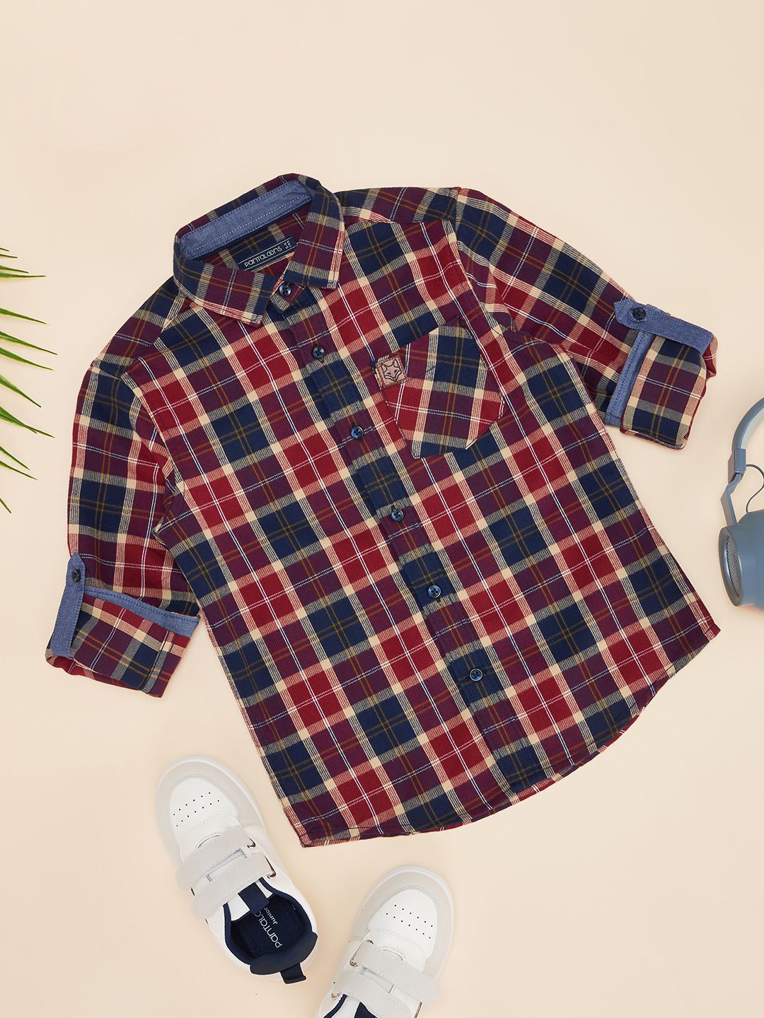 

Pantaloons Junior Boys Cutaway Collar Tartan Checked Cotton Casual Shirt, Red
