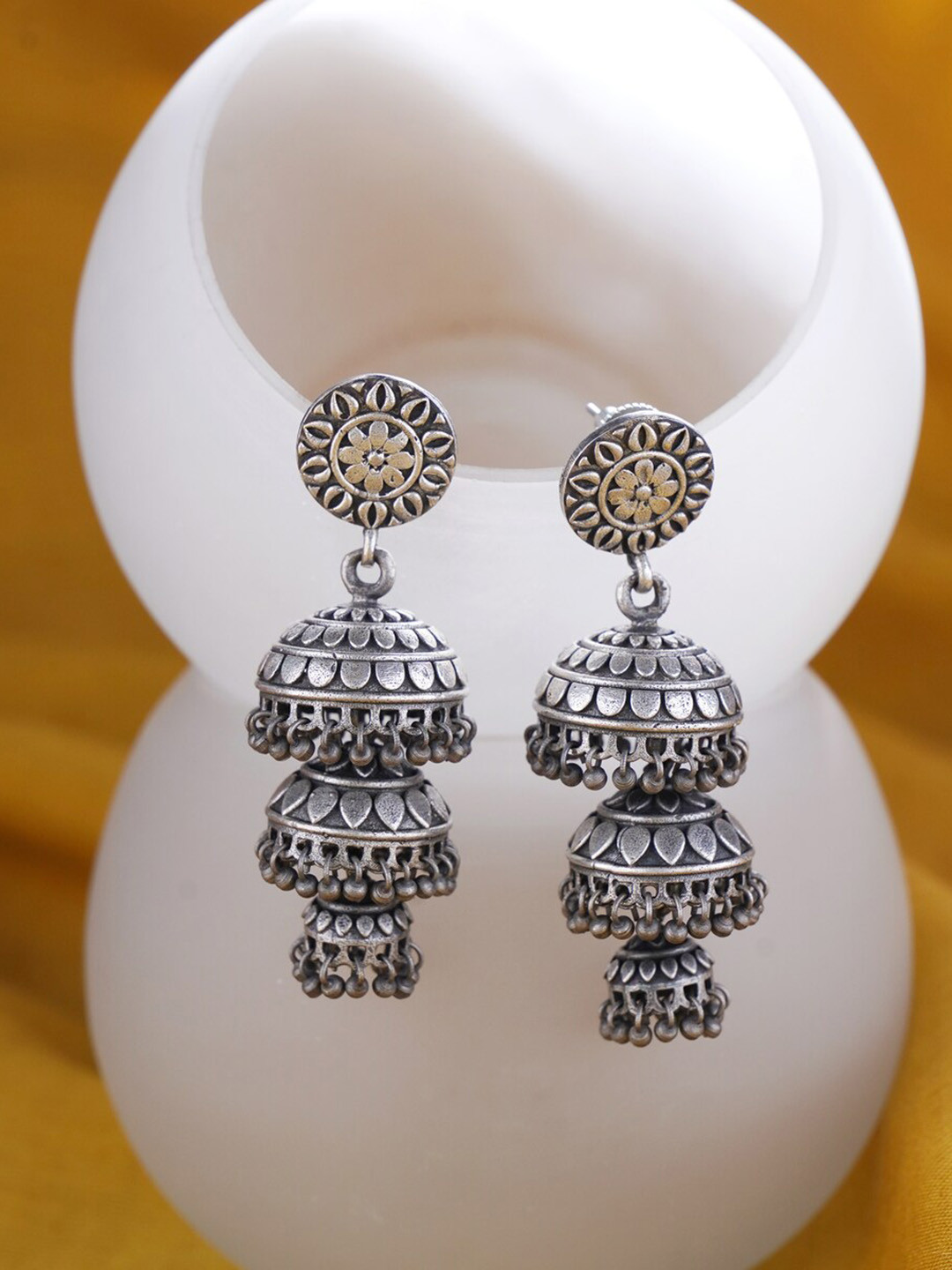 

JAYPORE Silver-Plated Contemporary Jhumkas Earrings