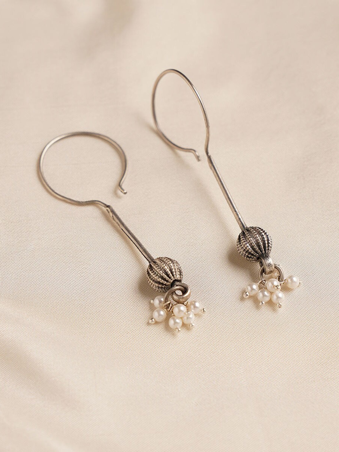 

JAYPORE Contemporary Pearl Oxidised Drop Earrings, Silver