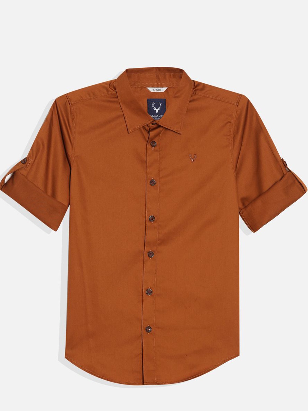 

Allen Solly Junior Boys Cutaway Collar Solid Cotton Slim Fit Casual Shirt, Brown