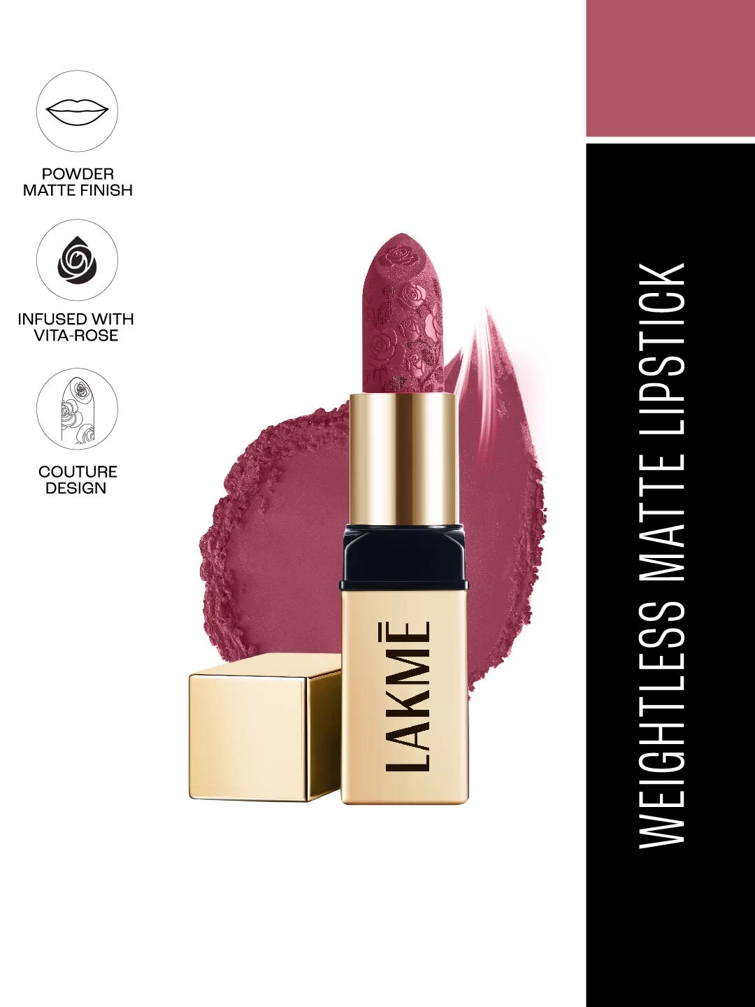 

Lakme Rouge Bloom Long Lasting Powder Matte Bullet Lipstick 4g - Pink Tulip 203