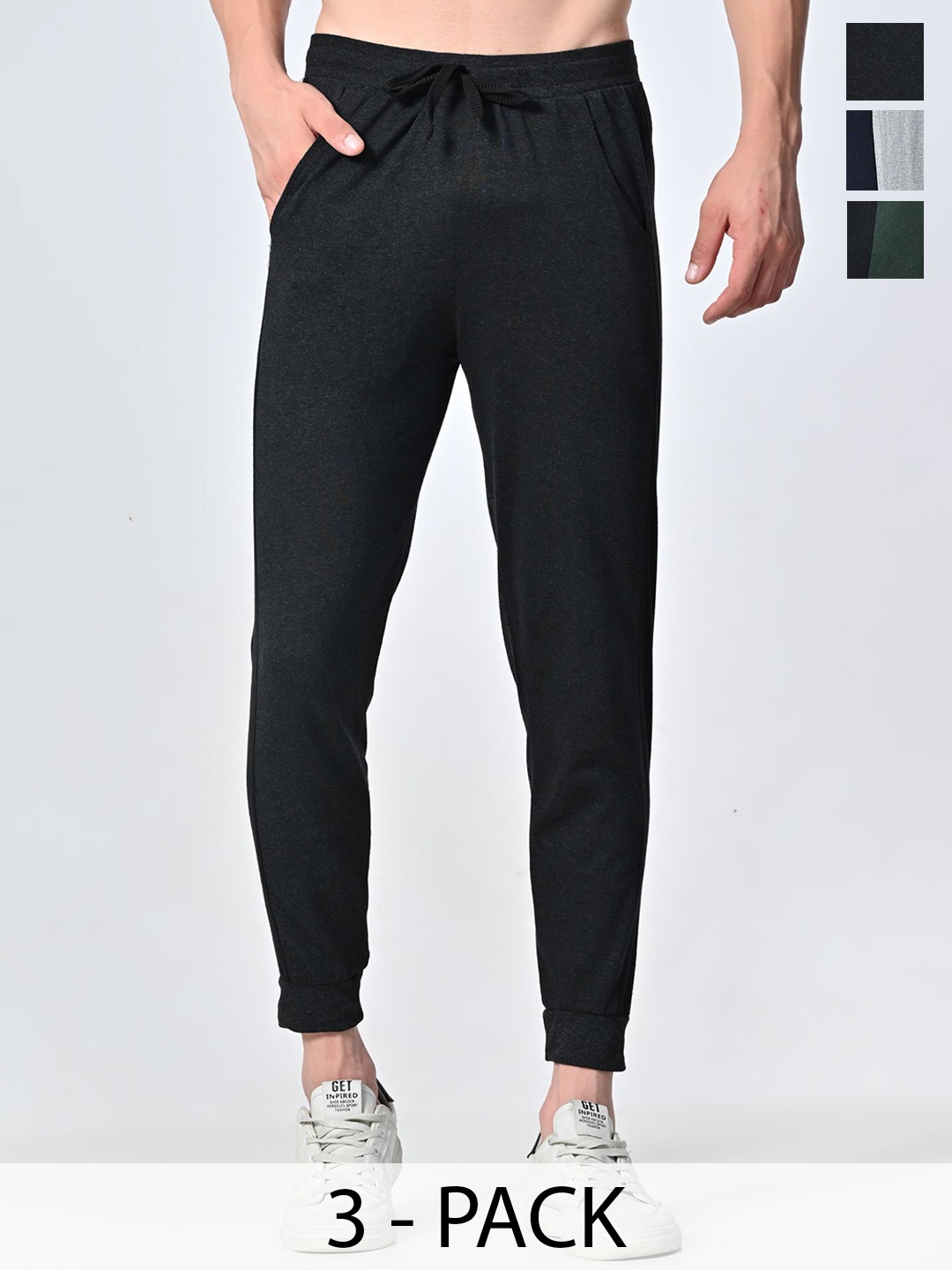

BAESD Men Pack Of 3 Cotton Regular Fit Joggers, Black