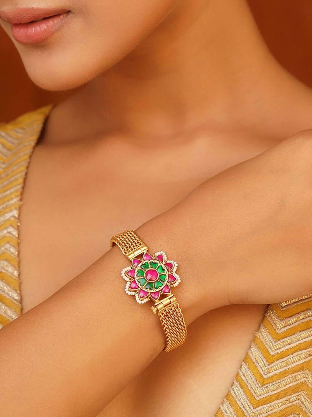 

JAYPORE Gold-Plated Kundan Studded Wraparound Bracelet