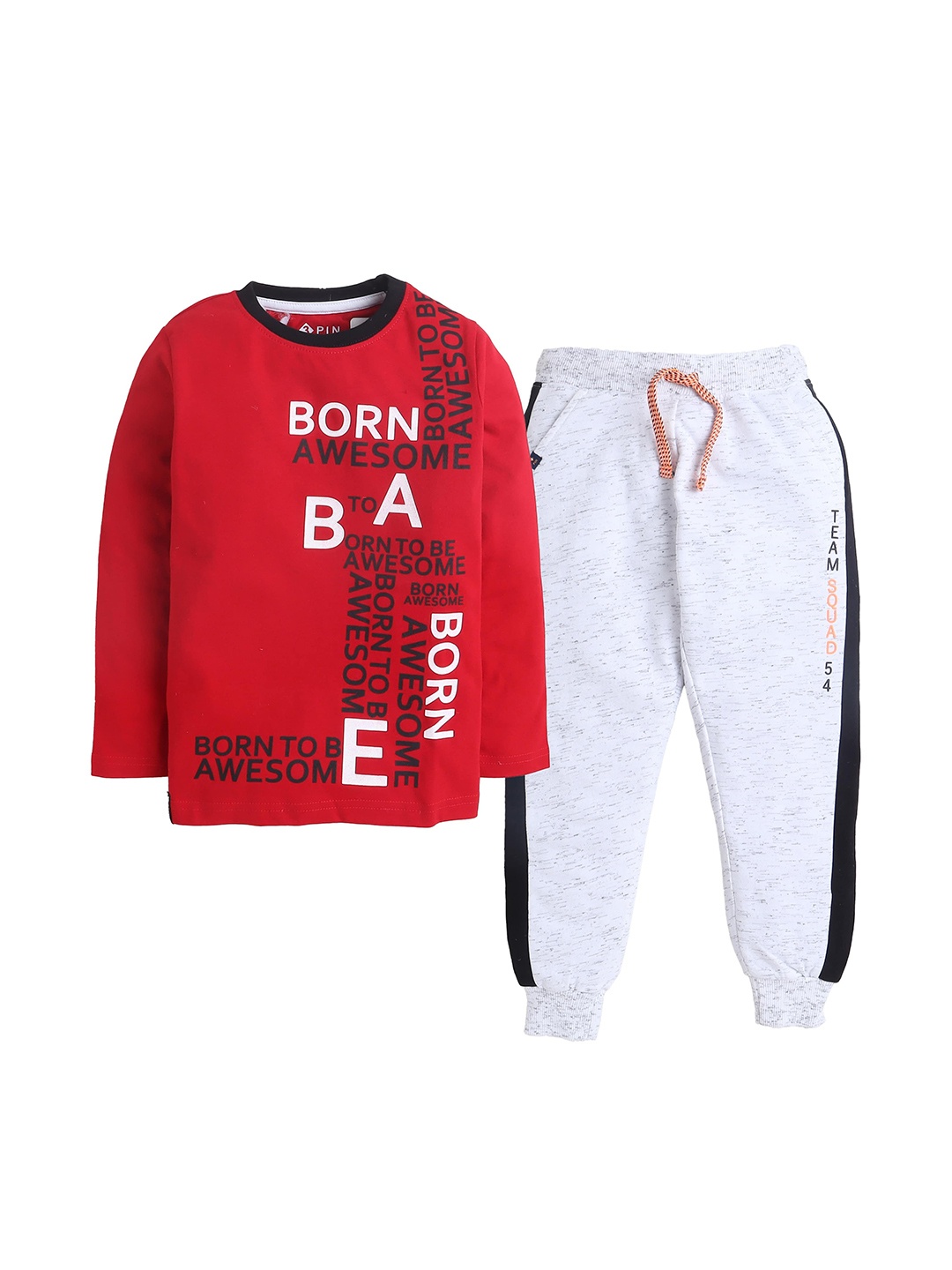 

3PIN Boys Printed Pure Cotton T-shirt with Joggers Clothing Set, Red