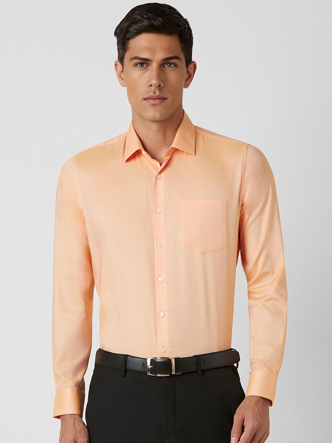

Van Heusen Men Spread Collar Solid Cotton Slim Fit Formal Shirt, Orange