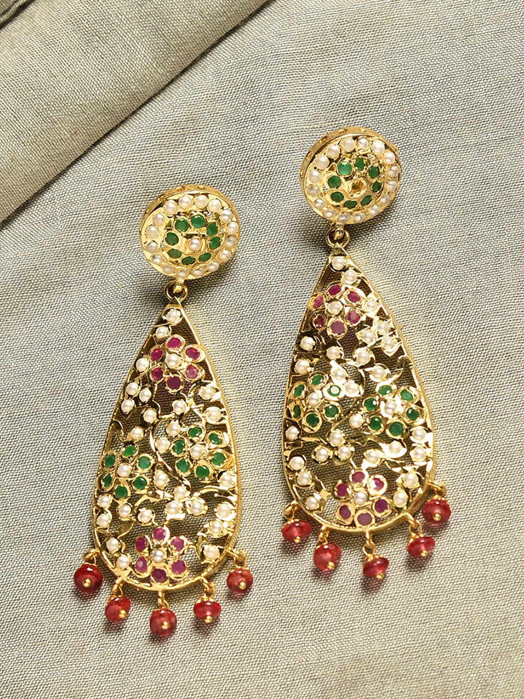 

JAYPORE Stone Studded Contemporary Drop Earrings, Gold