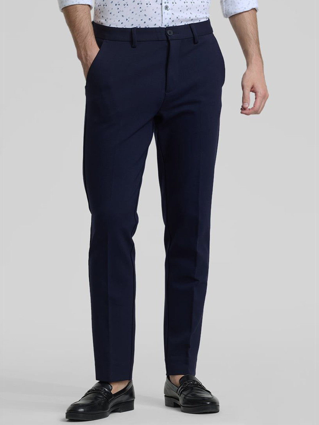 

Snitch Men Smart Slim Fit Trousers, Navy blue