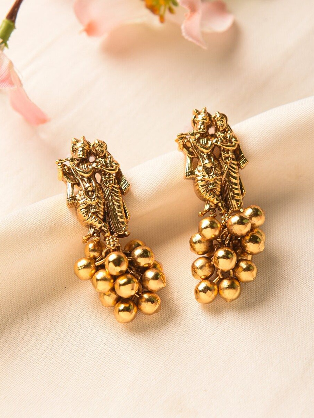 

JAYPORE Gold-Plated Beaded Contemporary Drop Earrings