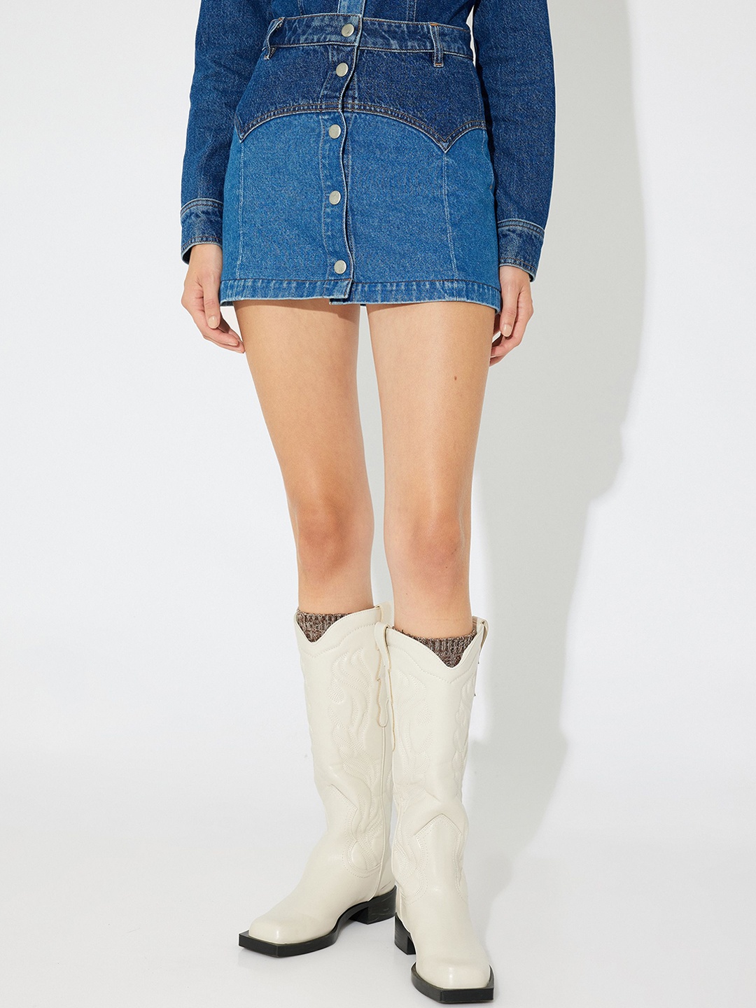 

Koton Women Pure Cotton A-Line Mini Skirt, Blue