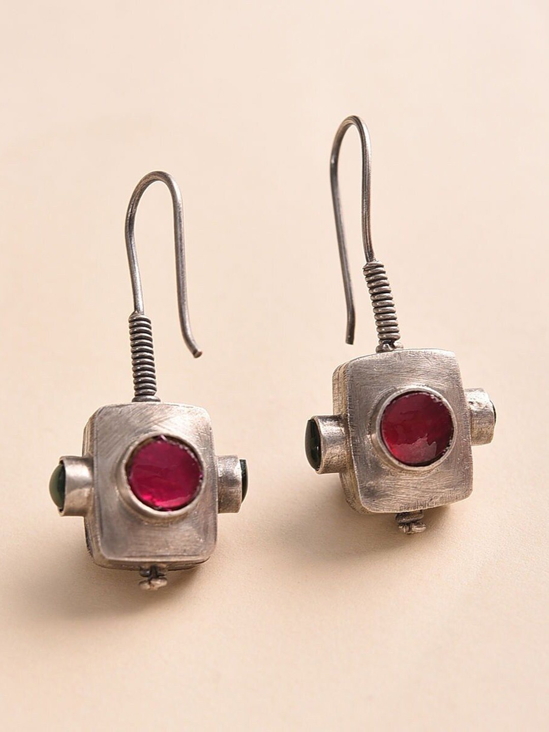

JAYPORE Silver Stone Studded Contemporary Drop Earrings