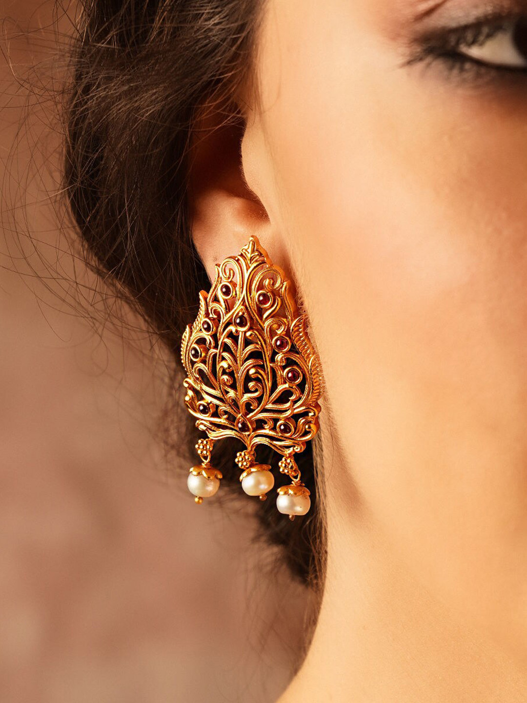 

JAYPORE Gold-Plated Stones Studded Contemporary Drop Earrings