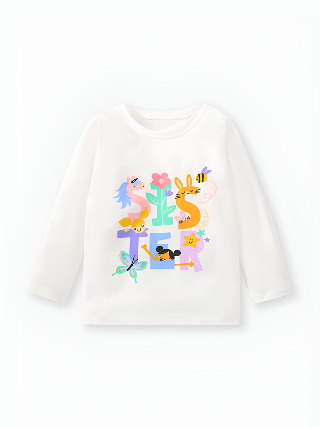 

LULU & SKY Girls Graphic Printed Round Neck Cotton T-shirt, White