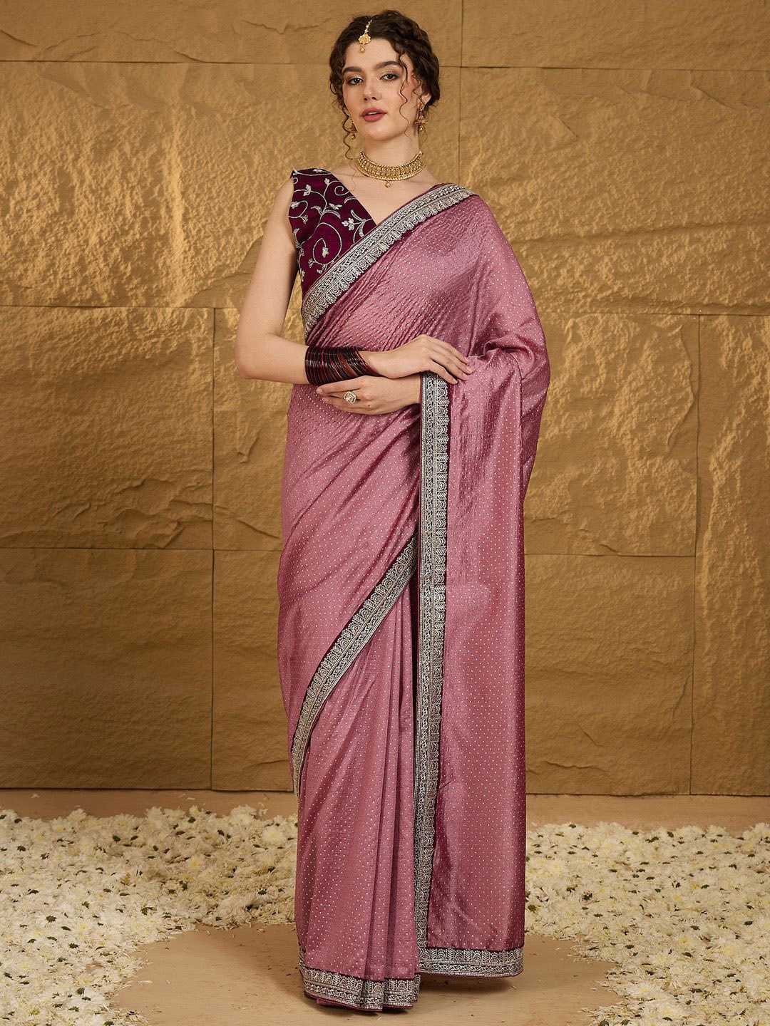 

Anouk Micro Ditsy Embroidered Zari Saree, Mauve