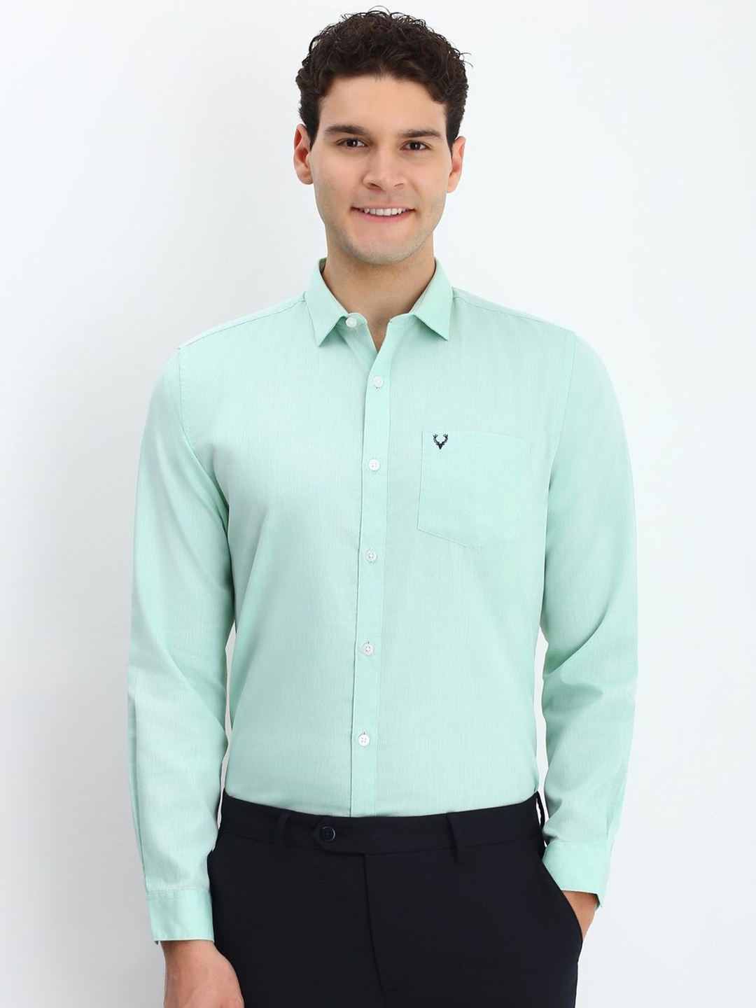 

Allen Solly Men Spread Collar Solid Cotton Slim Fit Formal Shirt, Green