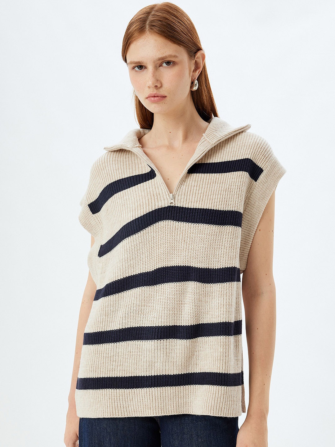 

Koton Striped V-Neck Sleeveless Sweaters, Yellow