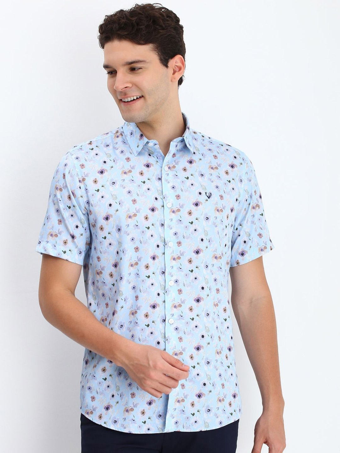 

Allen Solly Men Spread Collar Floral Printed Cotton Slim Fit Casual Shirt, Blue