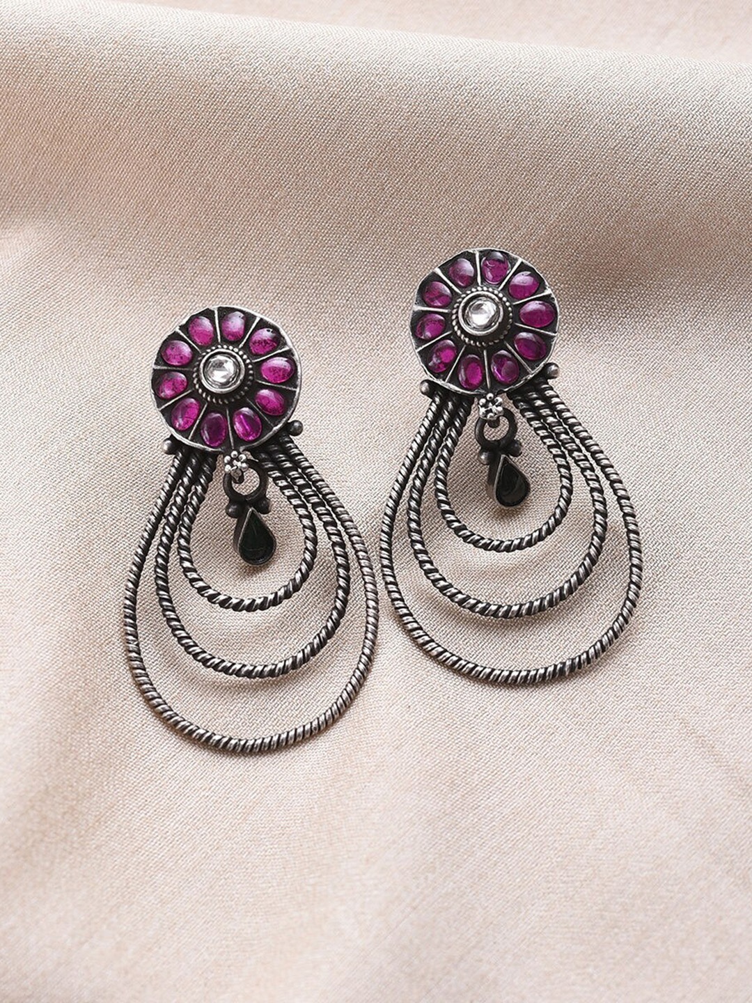 

JAYPORE Contemporary Jhumkas Earrings, Silver