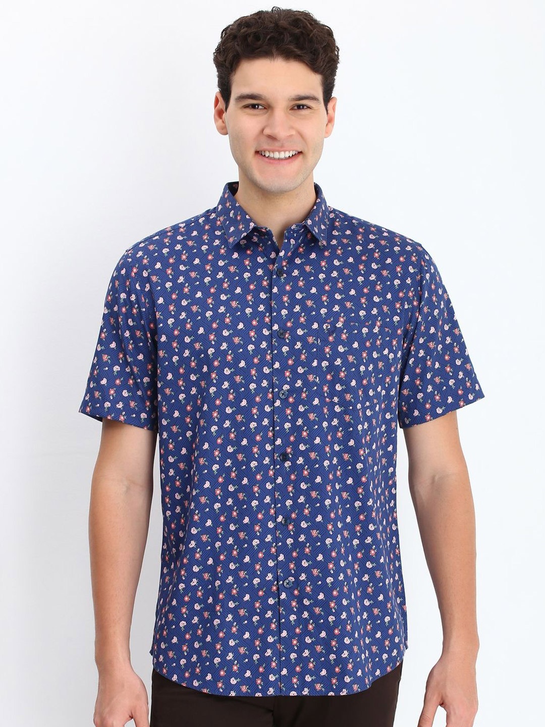 

Allen Solly Men Spread Collar Floral Printed Cotton Slim Fit Casual Shirt, Blue