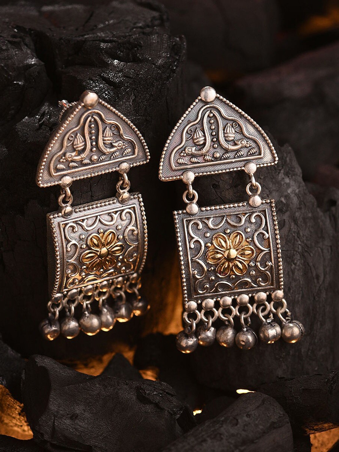 

JAYPORE Contemporary Oxidised Drop Earrings, Silver
