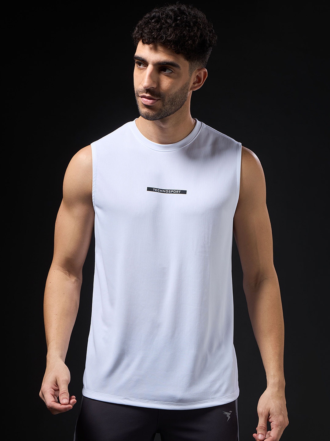 

Technosport Solid Slim Fit Round Neck Sports Innerwear Vest with TECHNOCOOL+, White
