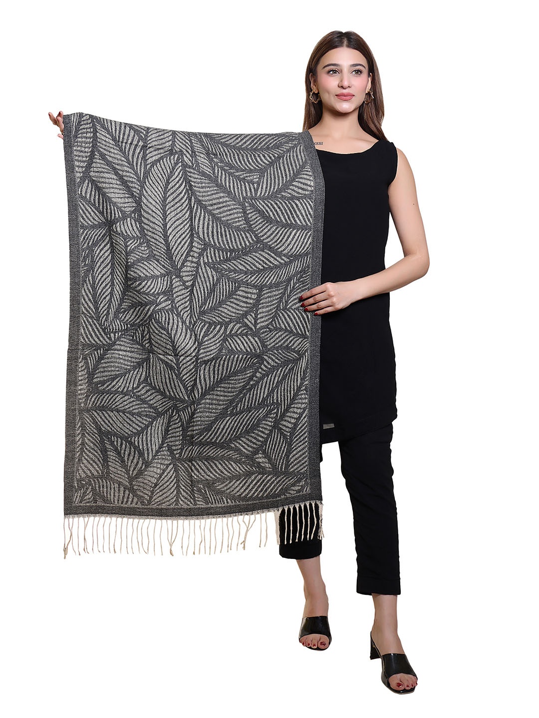 

Oswal International Women Abstract Woven Design Acrylic Shawl, Grey