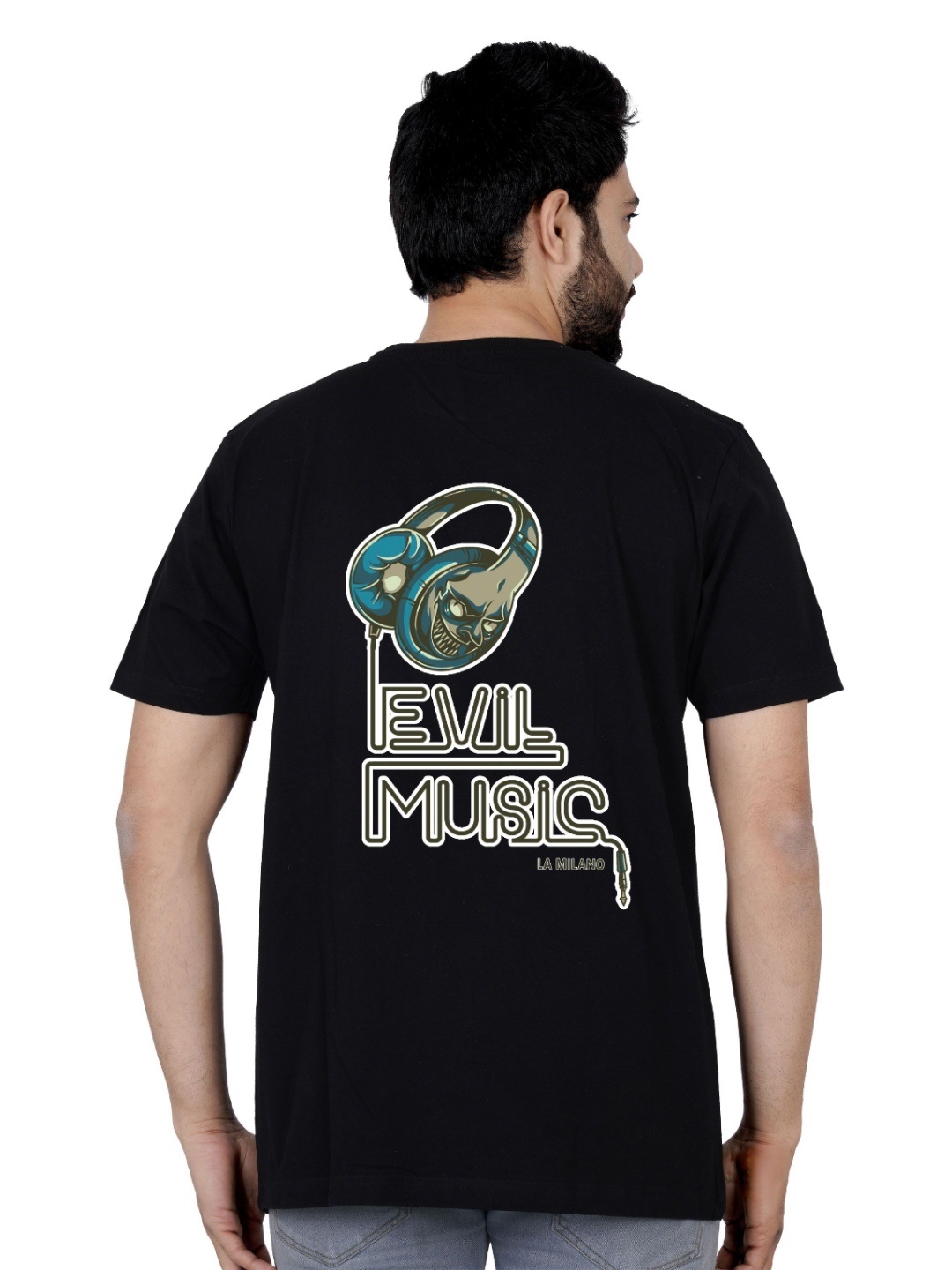 

LA MILANO Men Graphic Printed Round Neck Pure Cotton Slim Fit T-shirt, Black