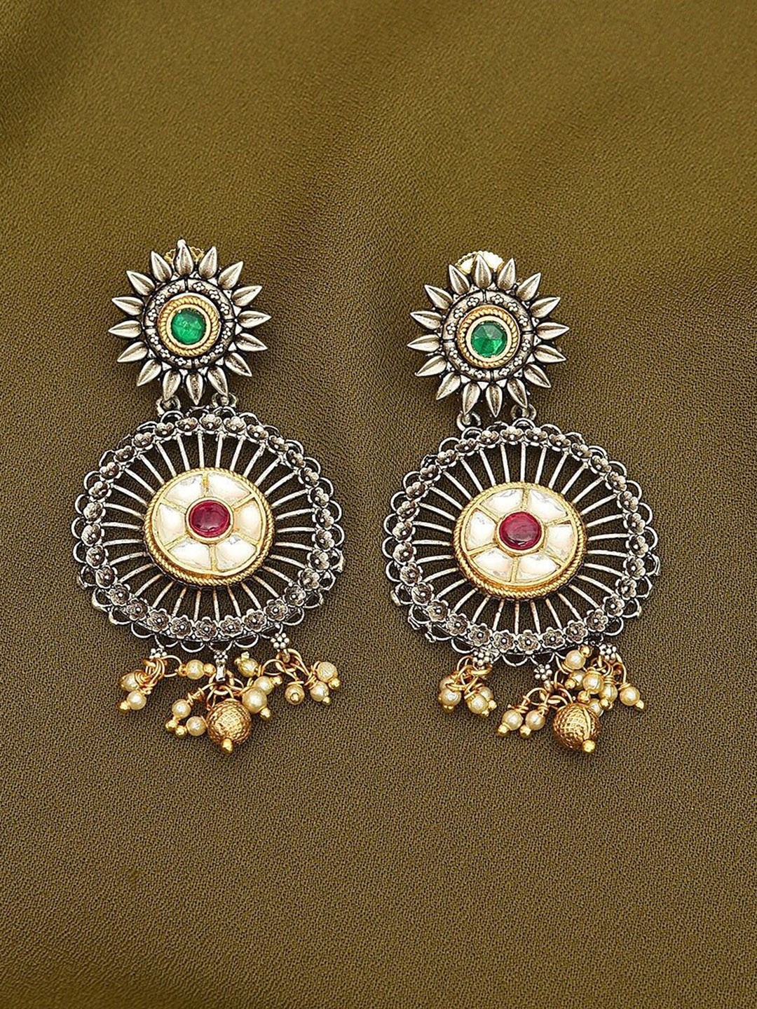 

JAYPORE Silver-Plated Contemporary Drop Earrings, Gold