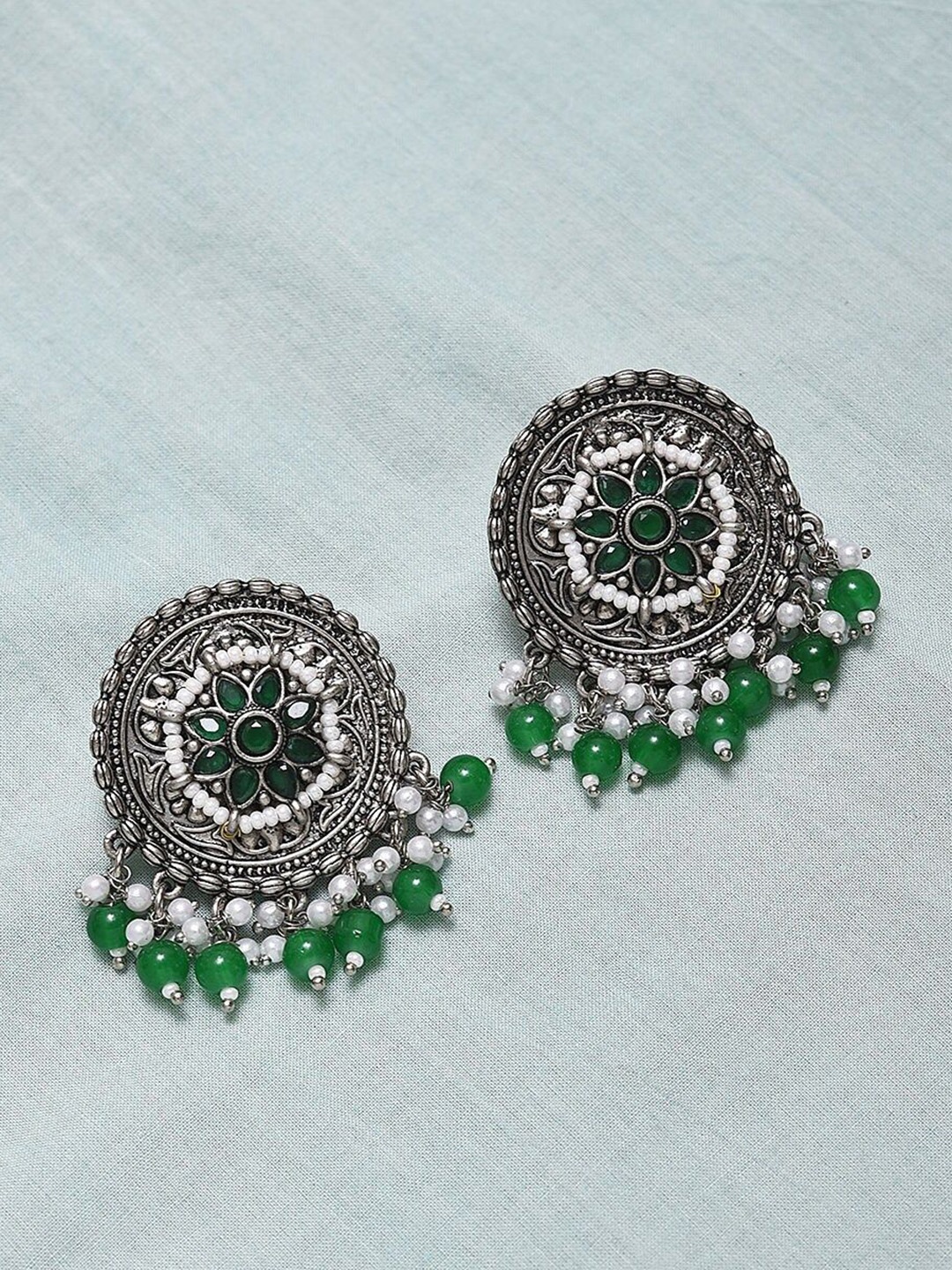 

JAYPORE Stone Studded Contemporary Drop Earrings, Silver