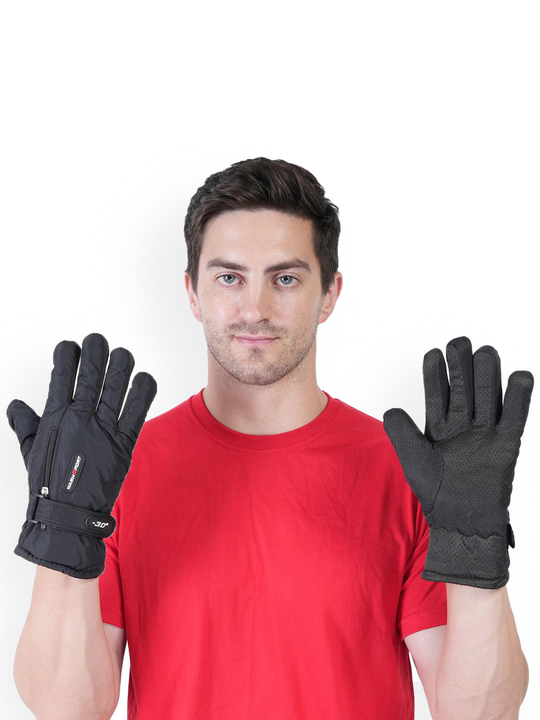 

TEEMOODS Men Solid Winter Gloves, Black