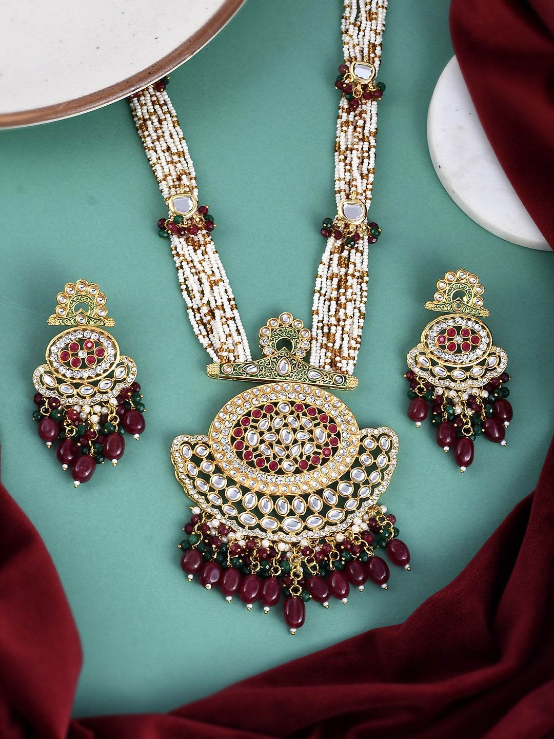 

DASTOOR Gold-Plated Beaded & Stone Studded Jewellery Set