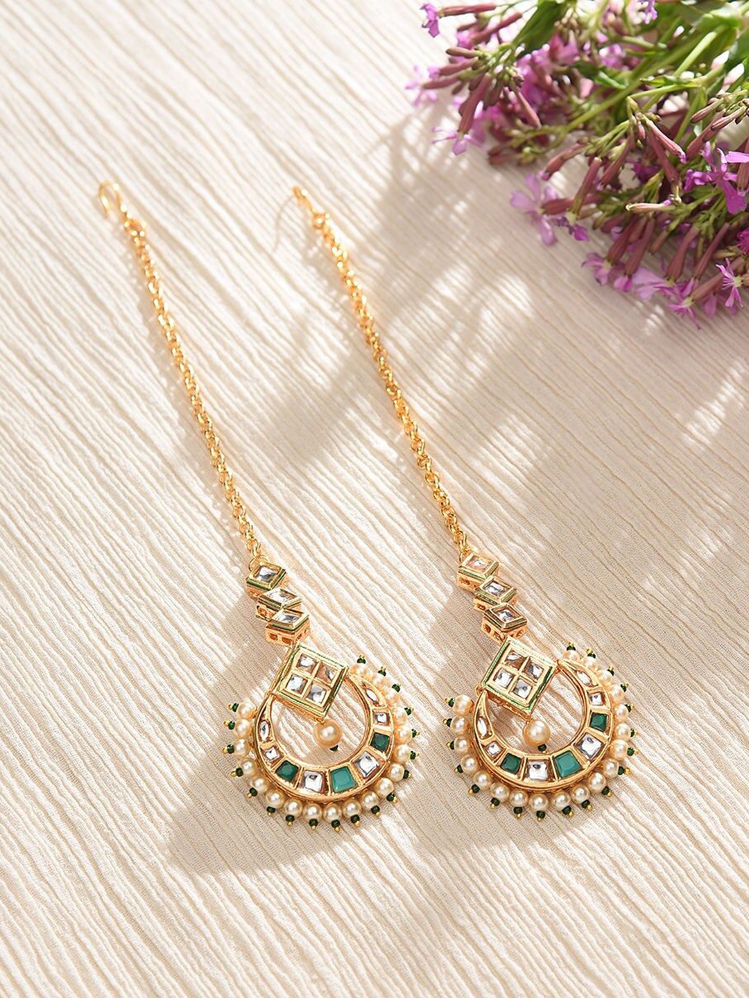 

JAYPORE Contemporary Stone Studded Drop Earrings, Gold