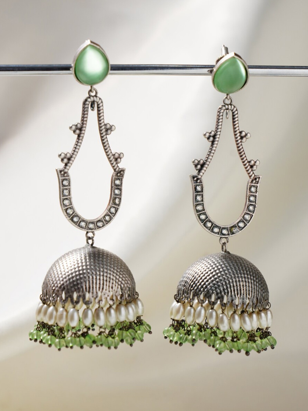 

JAYPORE Silver-Plated Contemporary Jhumkas Earrings