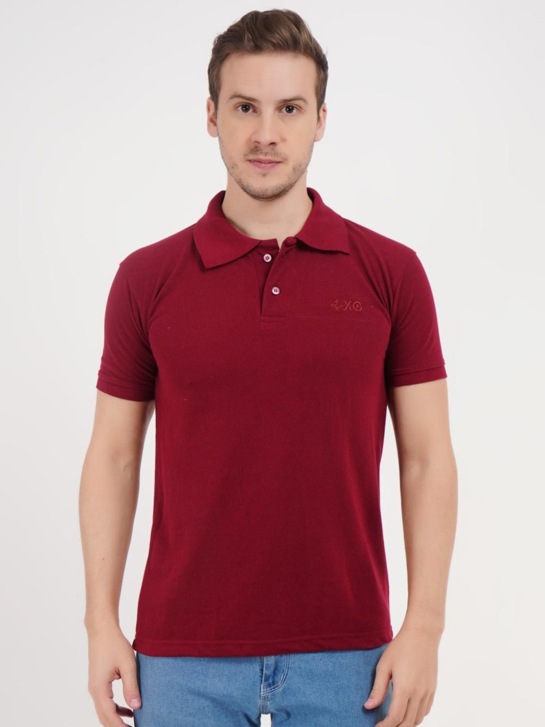 

XO Celebrating Love Men Solid Polo Collar Cotton T-shirt, Maroon