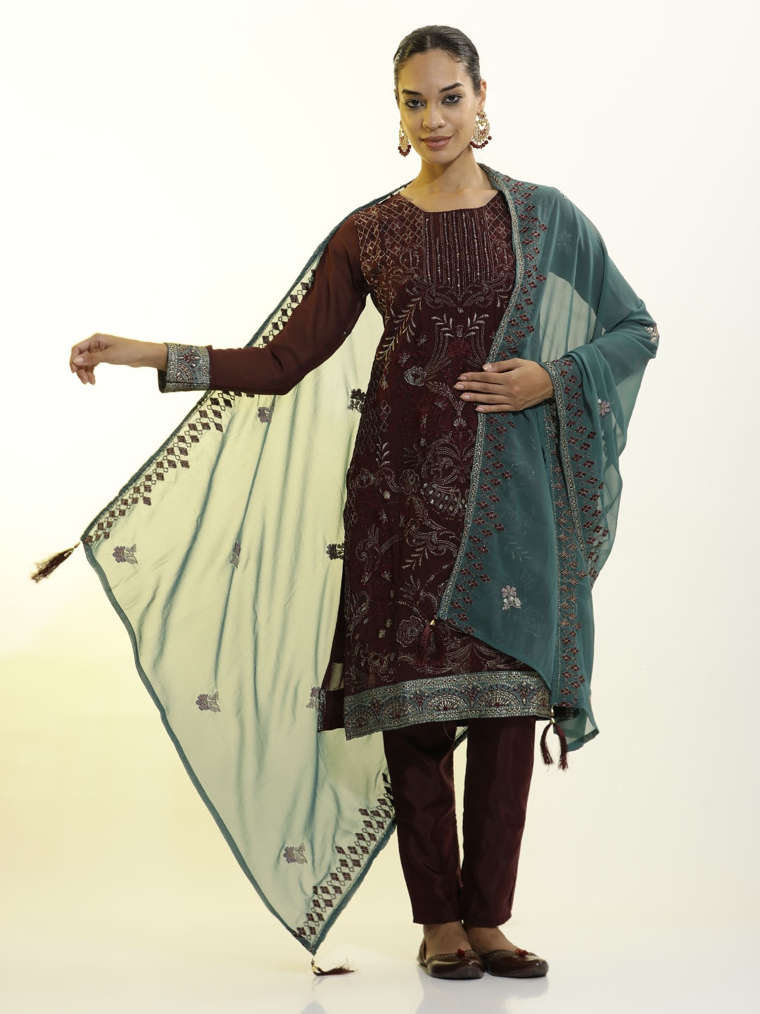 

Jaipur Kurti Festive Embroidered Georgette Heavy Kurta Set With Dupatta, Purple