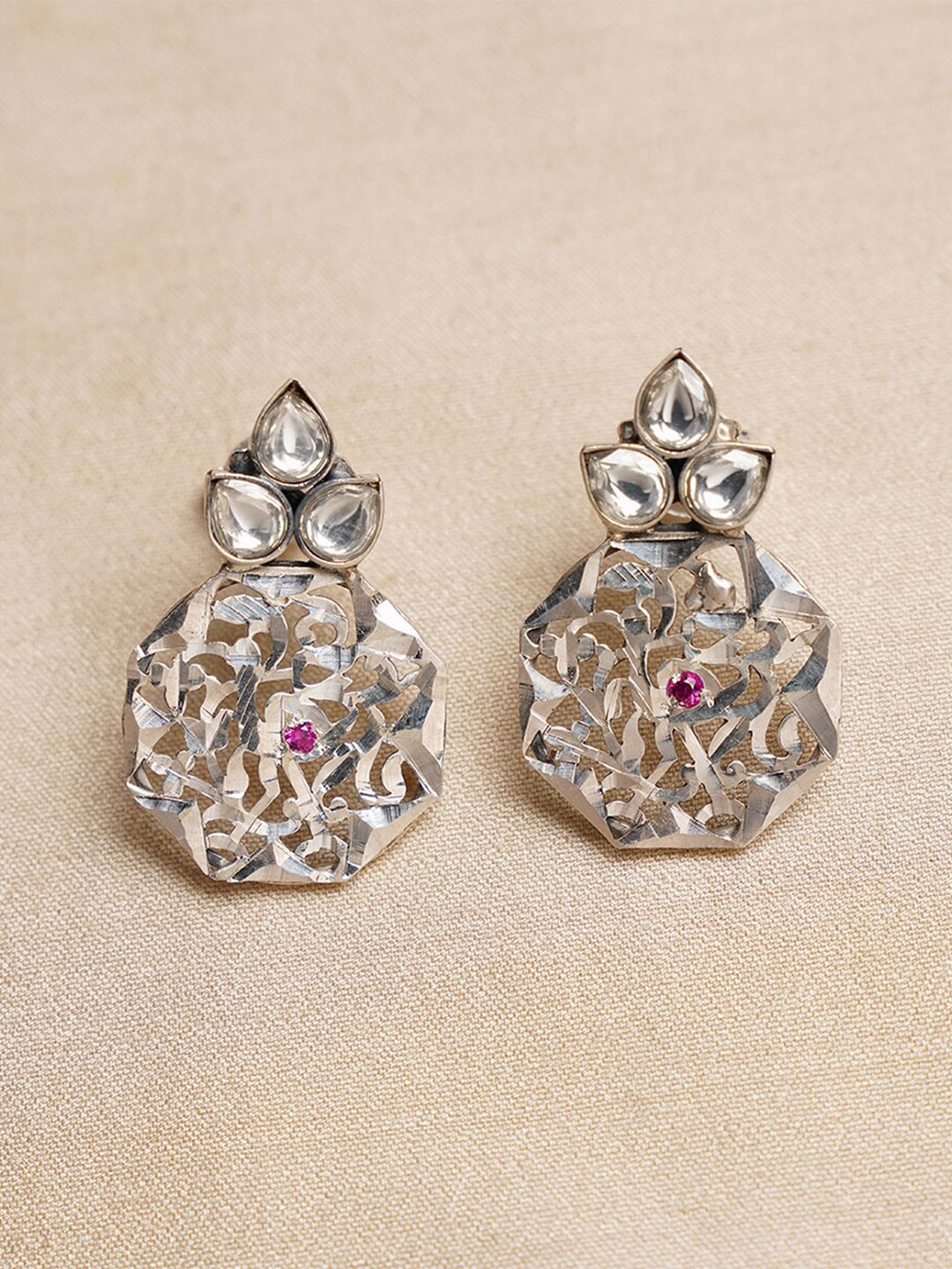 

JAYPORE Silver Plated Contemporary Drop Earrings