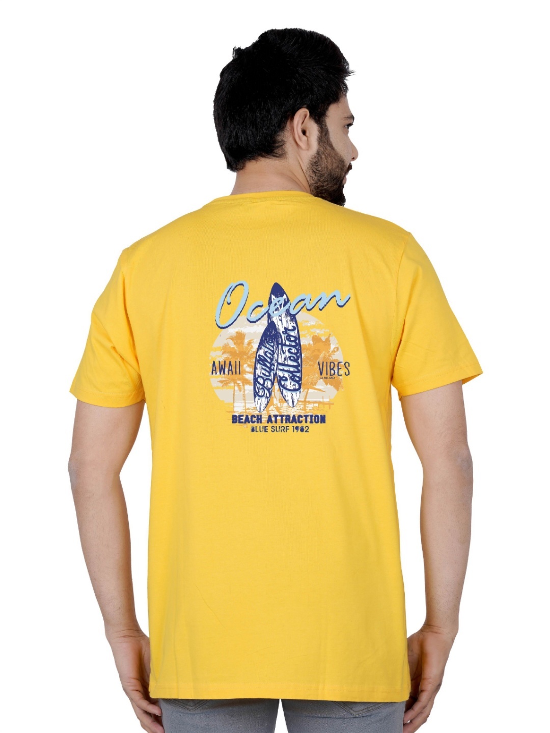 

LA MILANO Men Graphic Printed Round Neck Pure Cotton Slim Fit T-shirt, Yellow