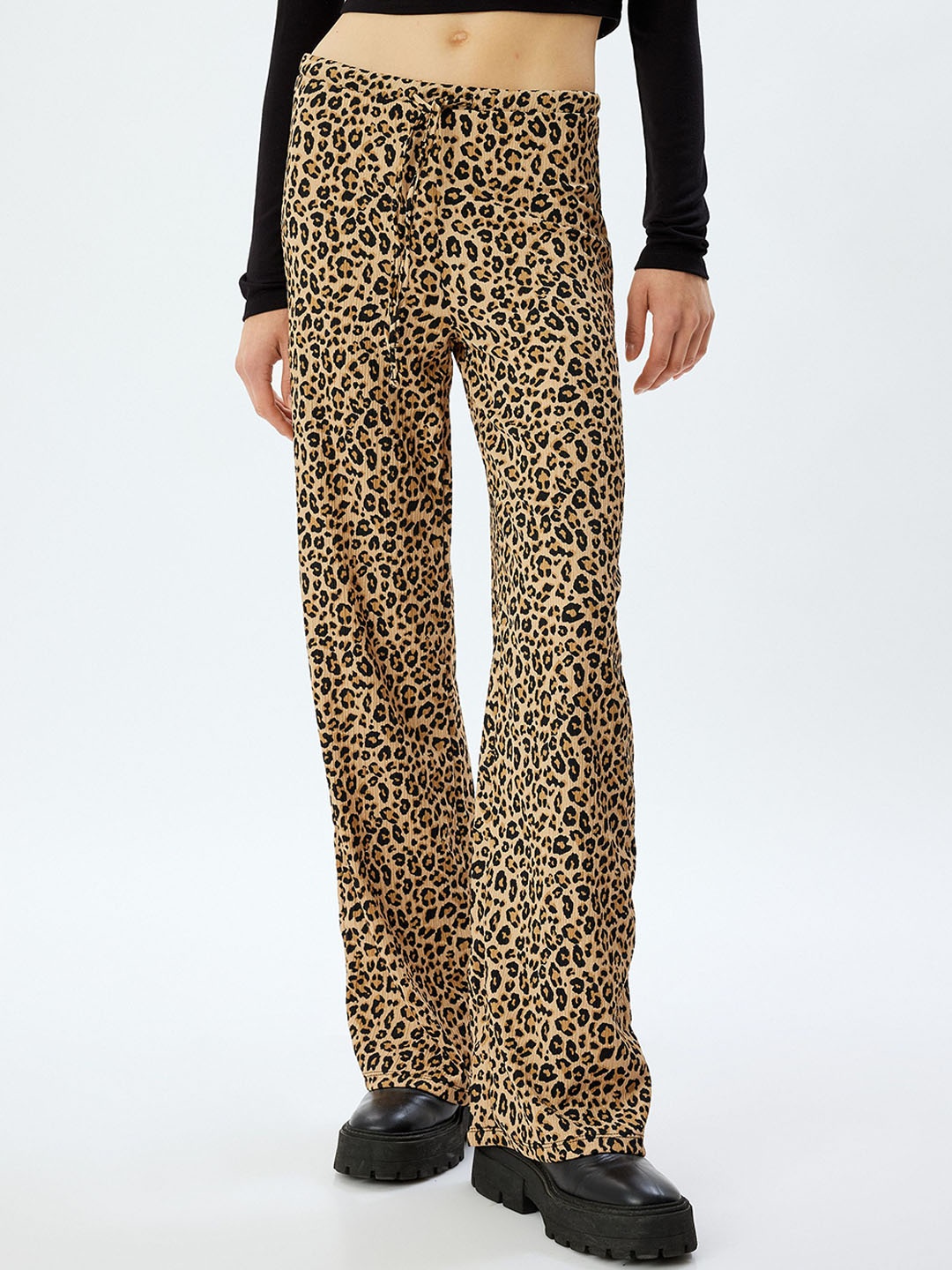 

Koton Women Animal Printed High-Rise Trousers, Maroon